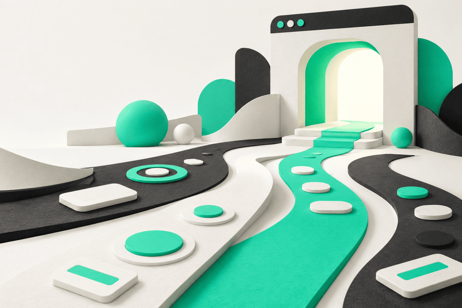 Multiple clear pathways leading into a website, representing different ways people navigate digital experiences.