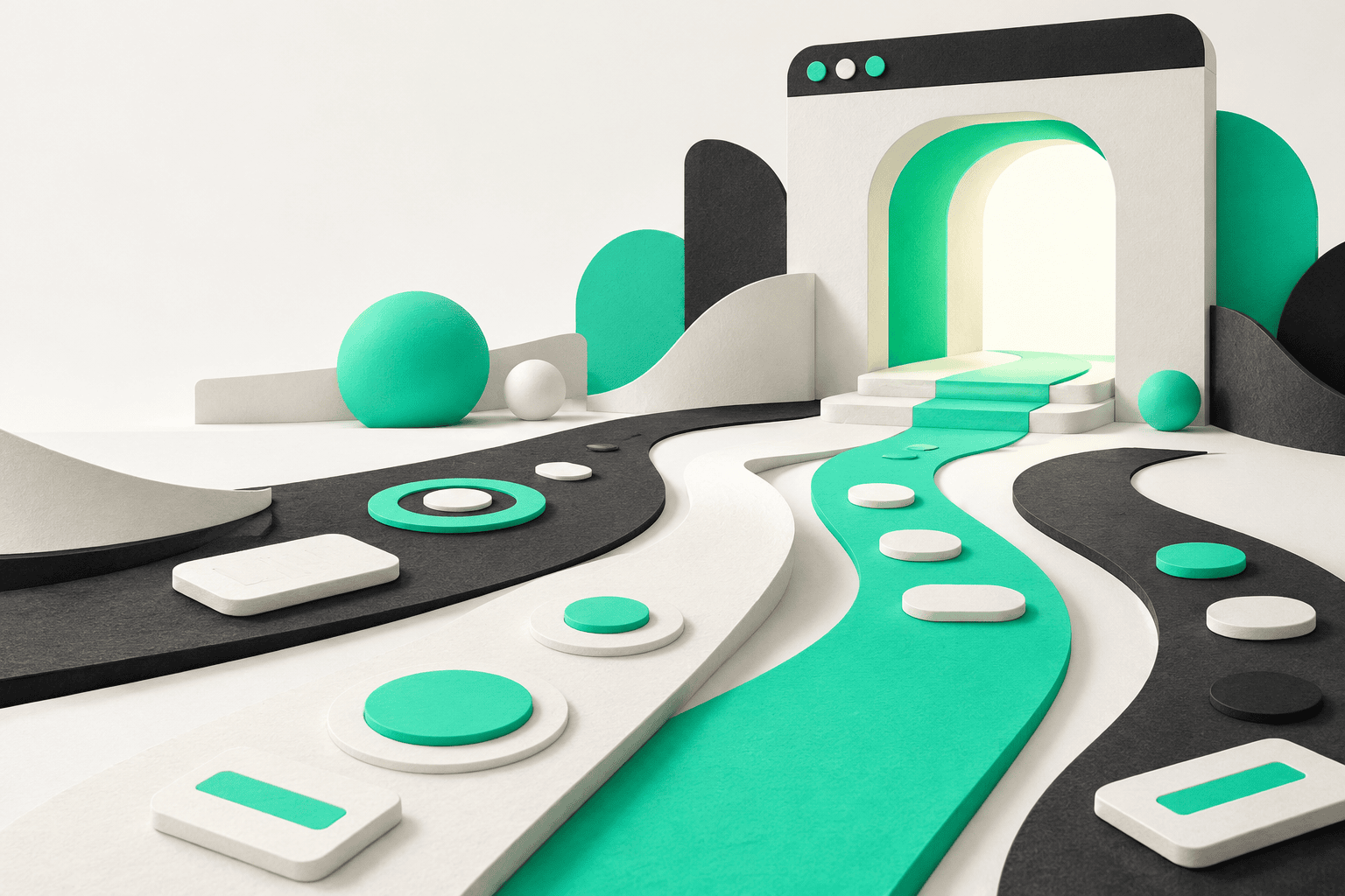 Multiple clear pathways leading into a website, representing different ways people navigate digital experiences.