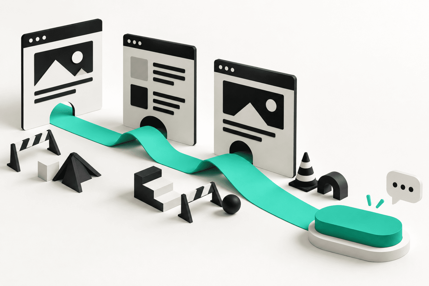 A simplified pathway through a landing page from a clear offer to a contact form.