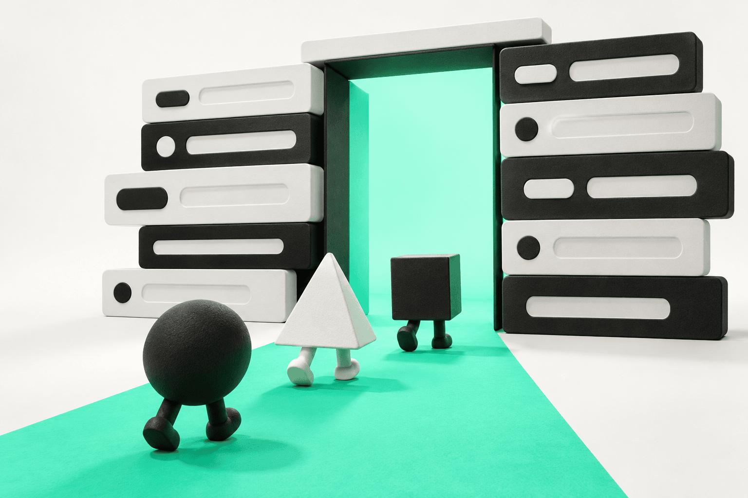 An open doorway formed from simplified form fields, representing a welcoming and easier inquiry process.